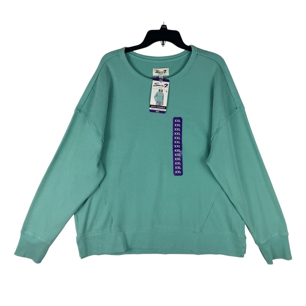 Seven7 Waffle Knit Crewneck Sweatshirt‎ XXL Teal Green Long Sleeve Pullover NEW